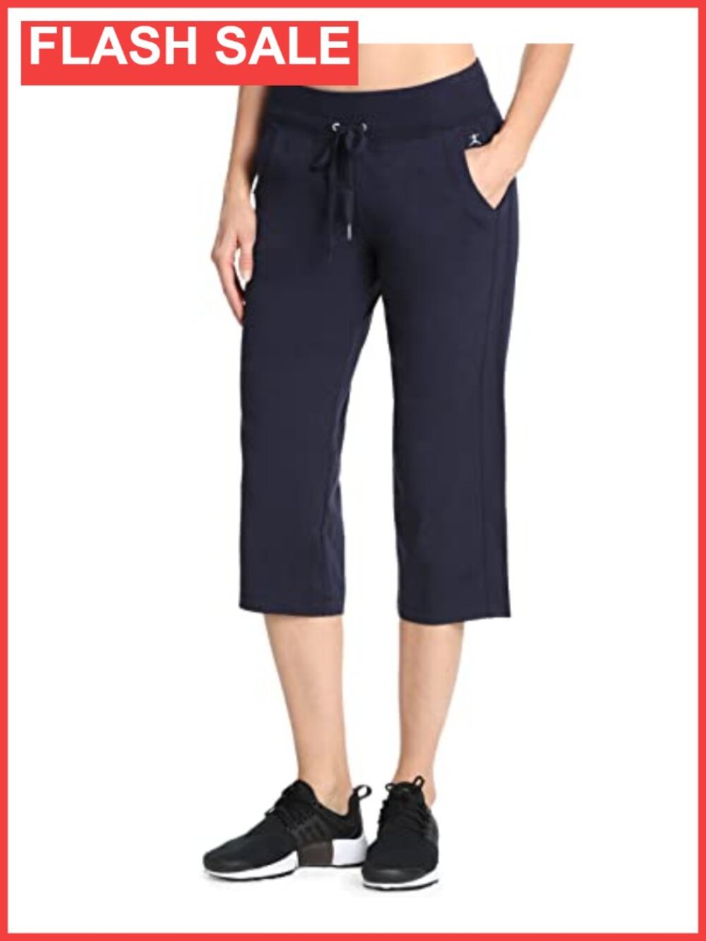 Danskin Drawcord Crop Pant Cotton Spandex Jersey Mid Rise Straight Leg